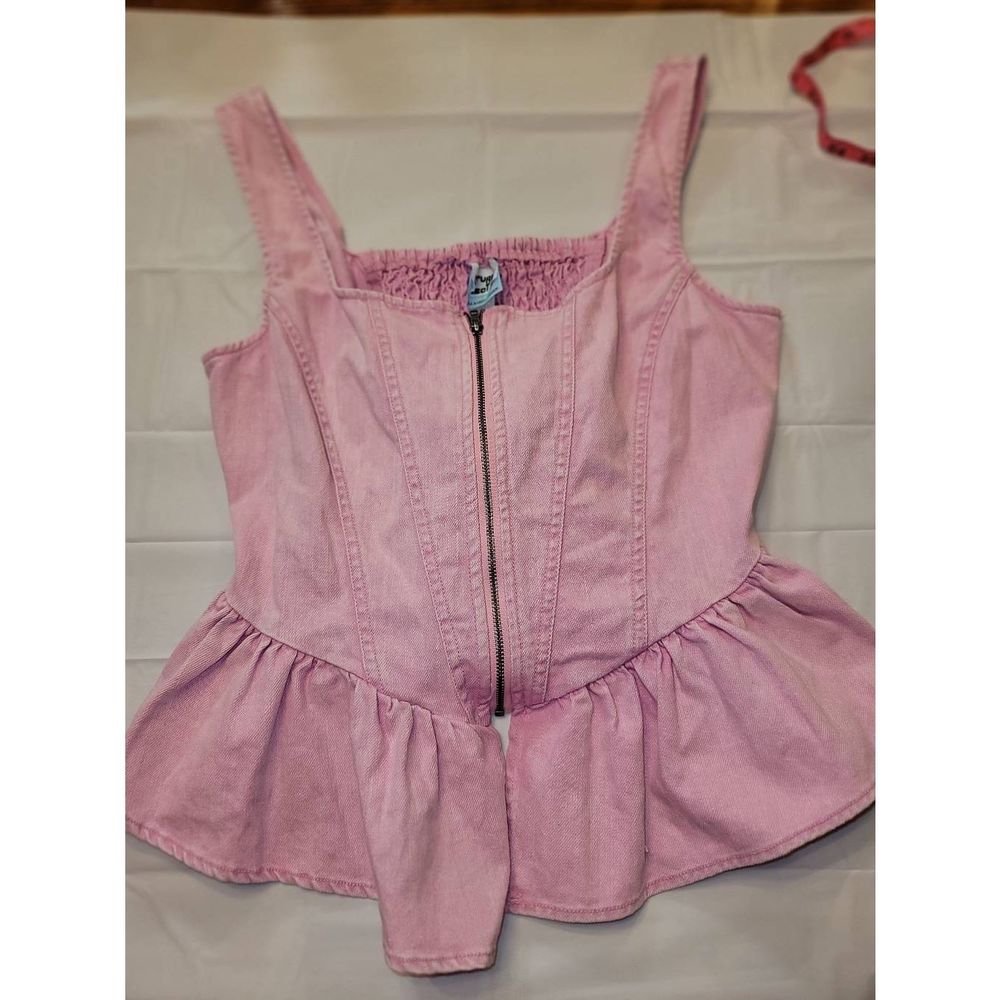 NWT Womens Medium Future collective pink denim tank Barbiecore rave party top